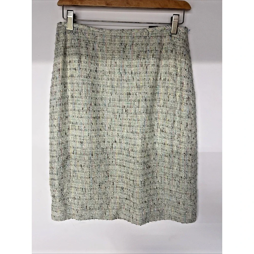 Tahari 2 Pc Boucle Tweed Skirt Suit Set Size 12 Sequin Trim Pastel Career - Picture 6 of 16